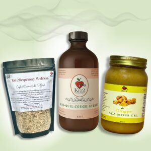 Breathe easier with our Respiratory Wellness Bundle featuring Kei-Quil Cough Syrup, Respiratory Tea, and Ginger Sea Moss for lung support.