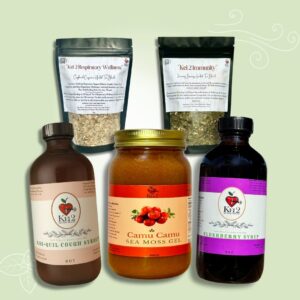Complete Immune & Respiratory Bundle with camu camu sea moss gel, elderberry syrup, herbal teas, and Kei-Quil cough syrup