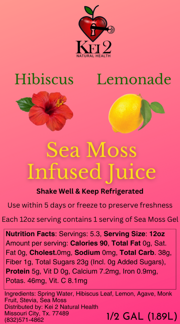 Sea Moss Infused Hibiscus Lemonade 1/2 Gallon - Image 2