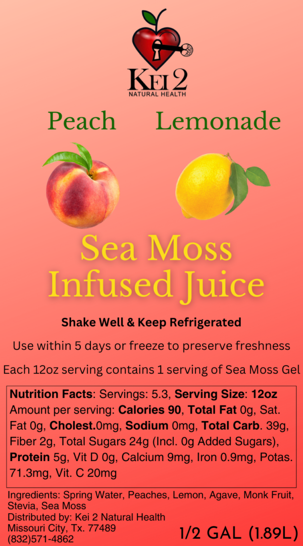 Sea Moss Infused Peach Lemonade 1/2 Gallon - Image 2